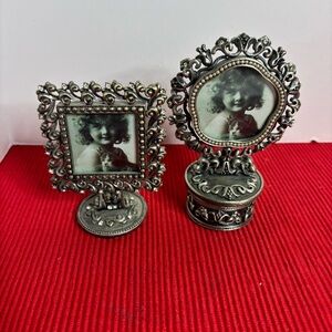 Picture frames with trinket box. 2 frames one trinket box. Magnetic lids and box